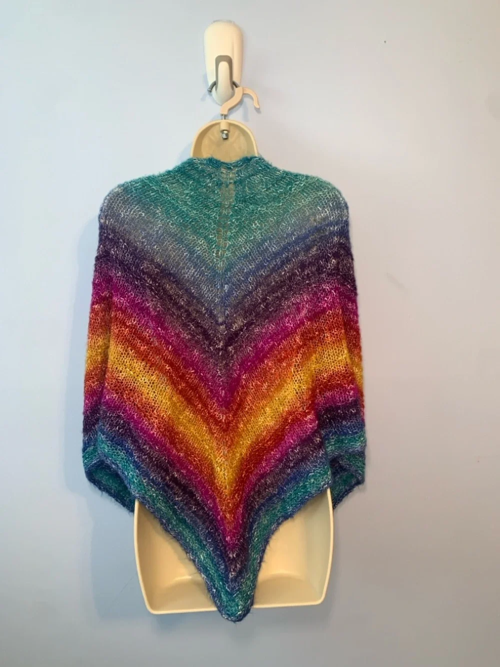 Hand knit Multicolor Gradient rainbow Ombre Knit Wrap Sweater shawl one size